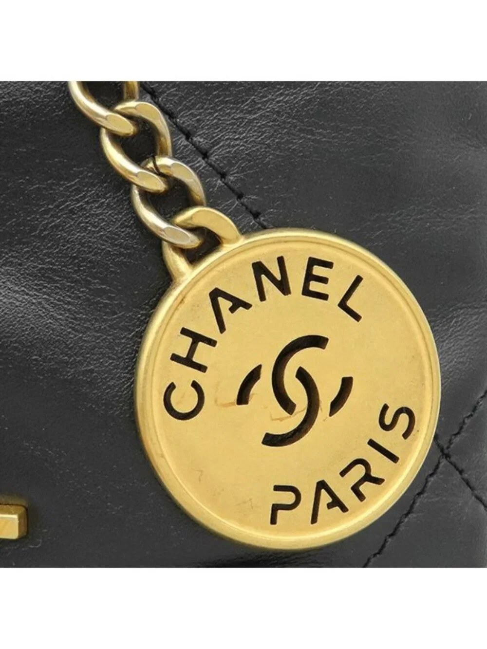 Chanel 2-Way Bag 22 Mini Handbag Calf Shiny Calfskin Black Vintage